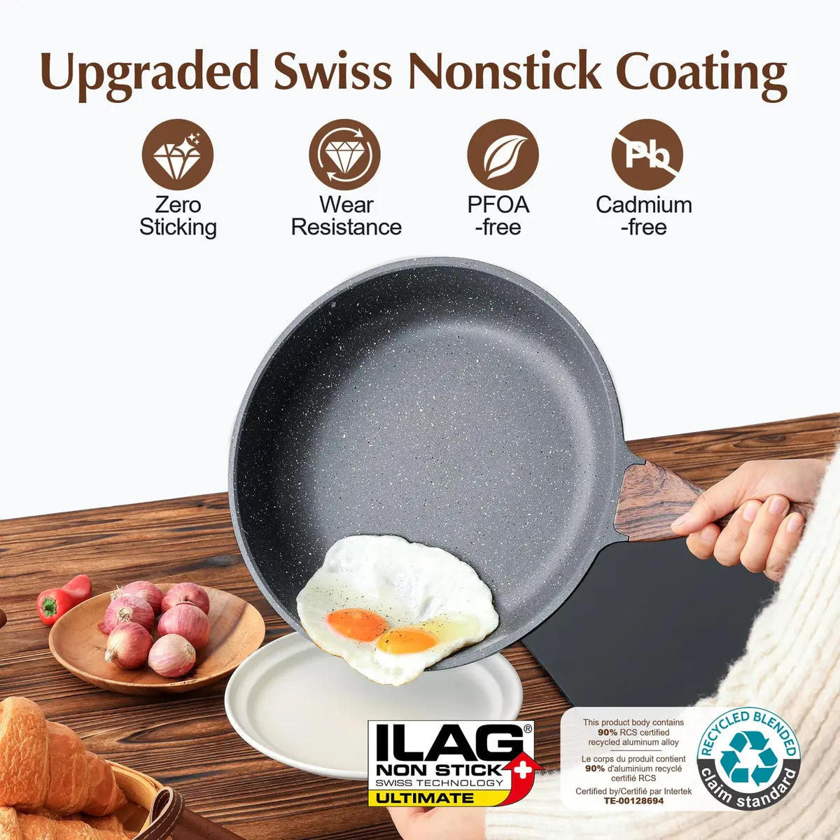 SENSARTE 11 Inch Nonstick Frying Pan Skillet | Swiss Granite Coating, PFOA Free, Induction Compatible - view 3