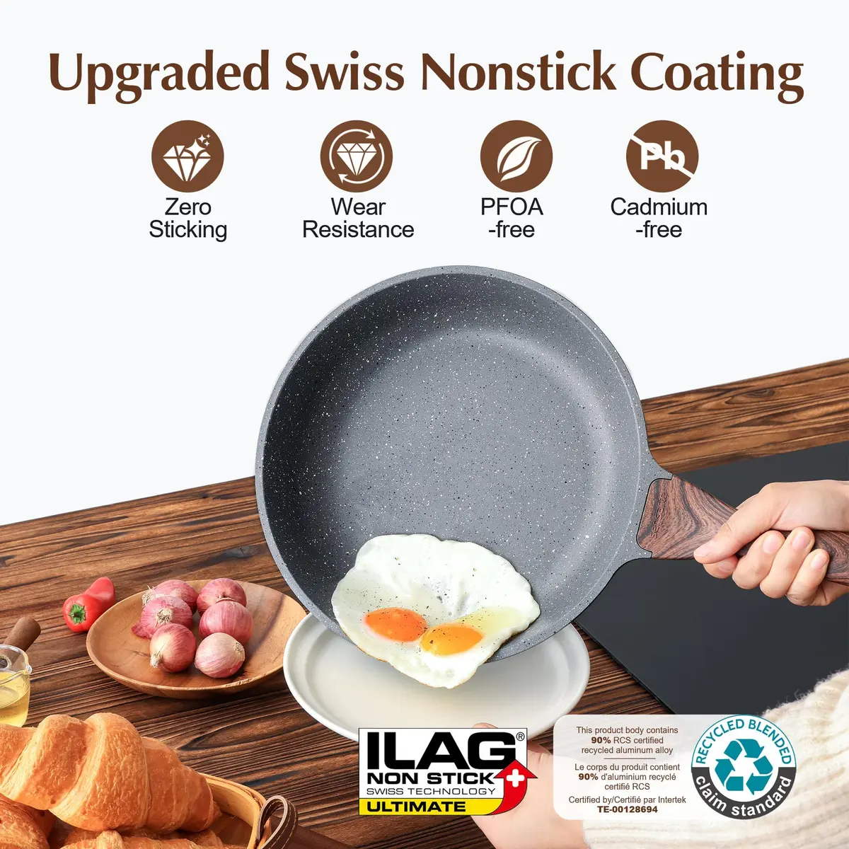 SENSARTE 9.5 Inch Nonstick Frying Pan Skillet | Swiss Granite Coating Omelette Pan - view 2