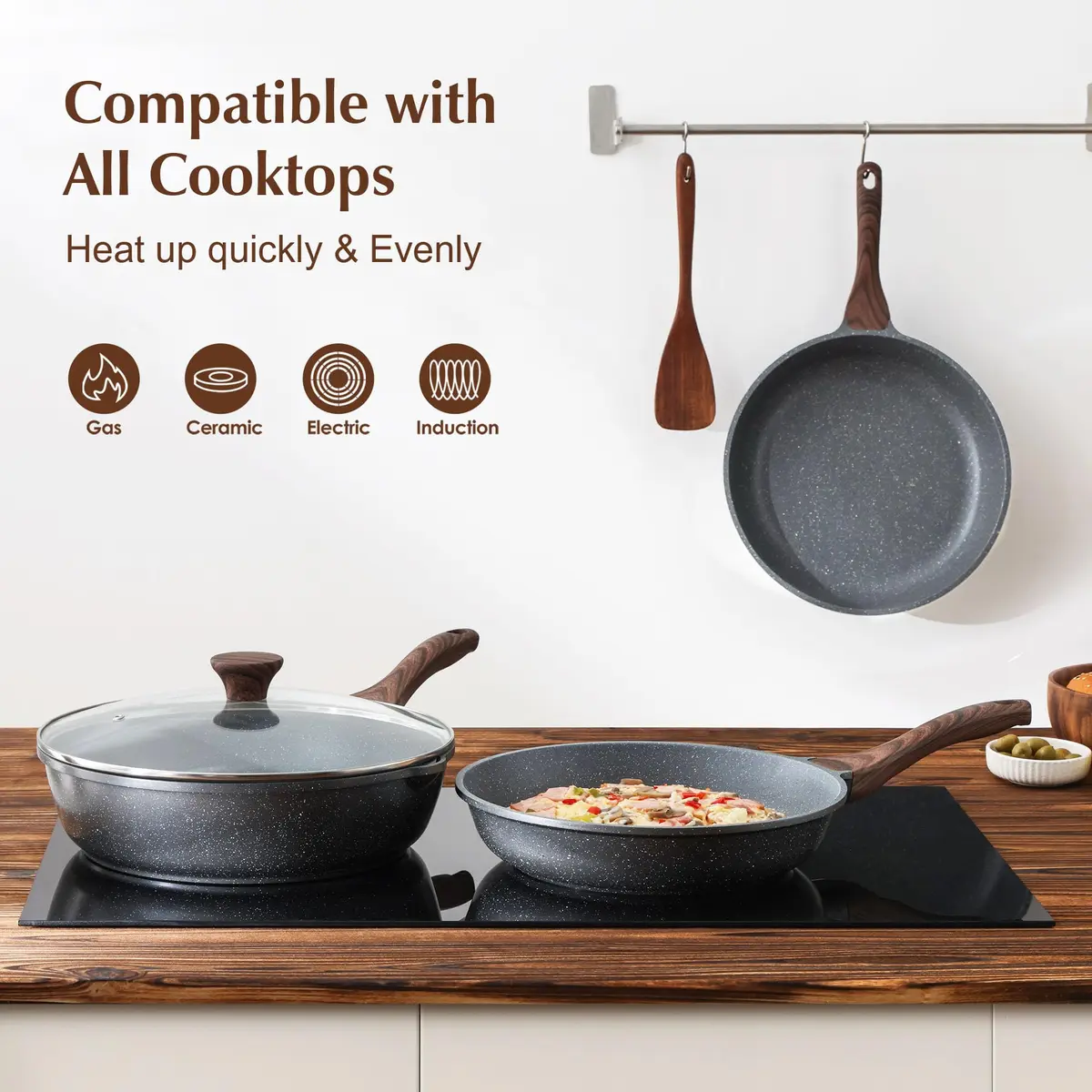 SENSARTE 9.5 Inch Nonstick Frying Pan Skillet | Swiss Granite Coating Omelette Pan - view 3
