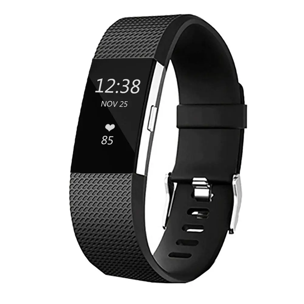 Yuuol Replacement Bands for Fitbit Charge 2, Silicone Adjustable Classic Bands for Fitbit Charge 2, Women Men (Large, Black) - main product image