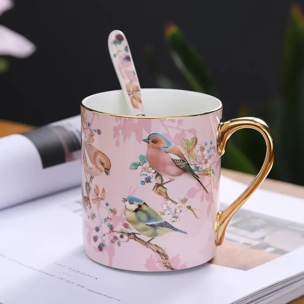 YBK Tech Bone China Teacup 350ml (12oz) with Spoon | Birds Pattern Pink - view 5