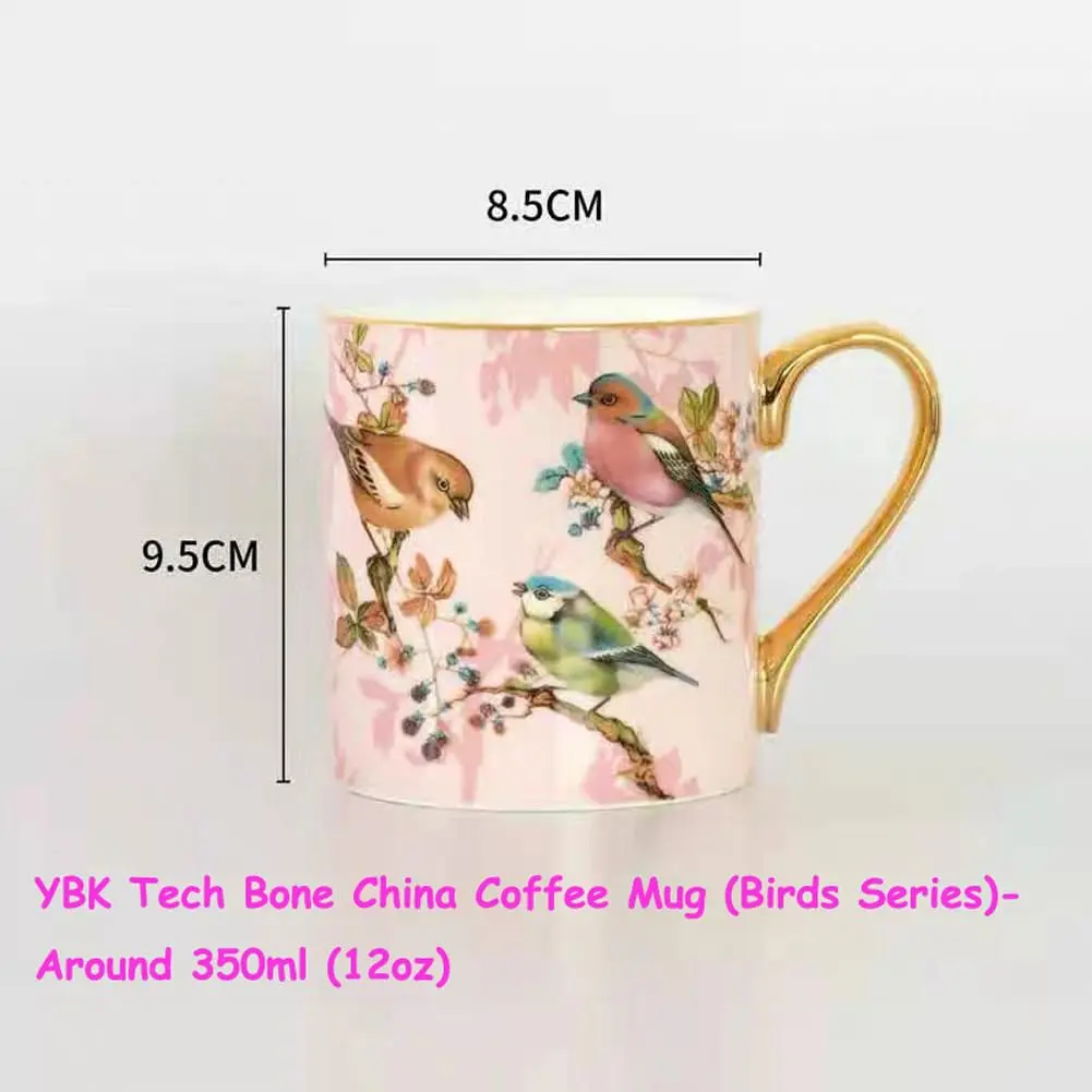 YBK Tech Bone China Teacup 350ml (12oz) with Spoon | Birds Pattern Pink - view 2