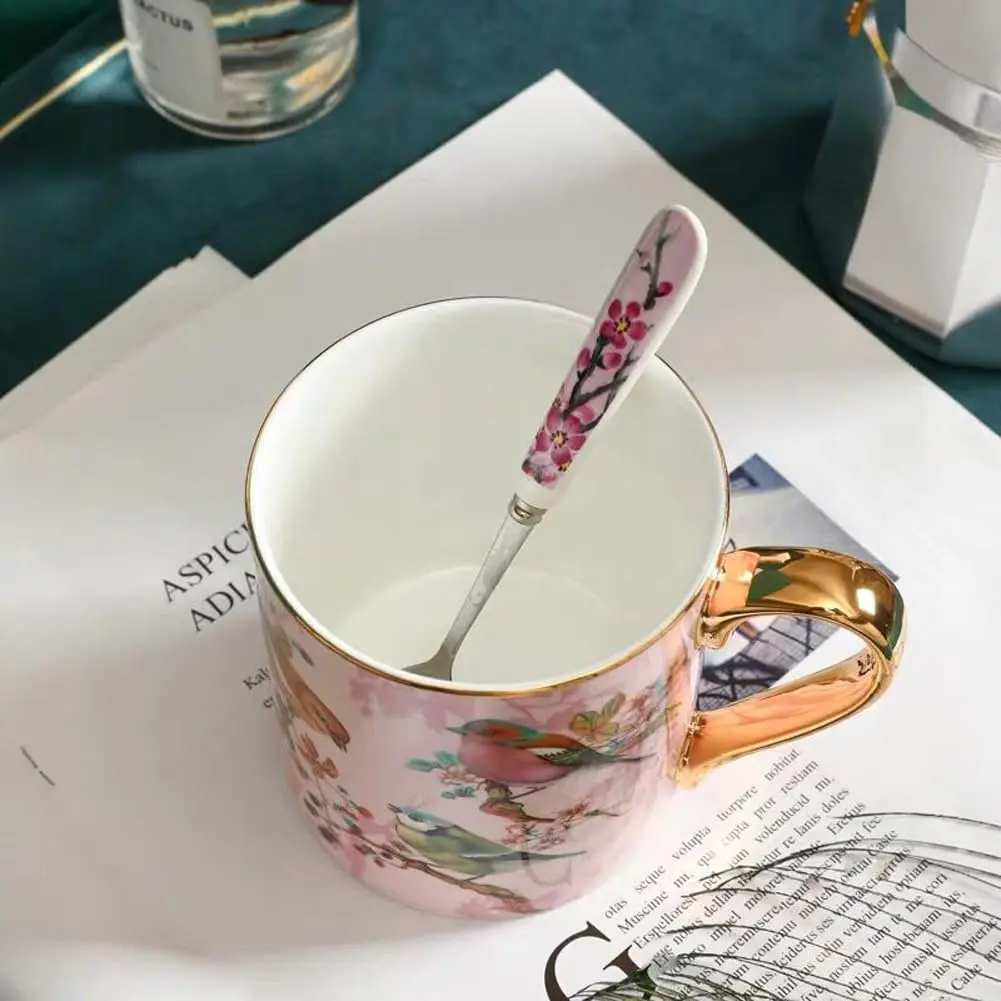 YBK Tech Bone China Teacup 350ml (12oz) with Spoon | Birds Pattern Pink - view 3