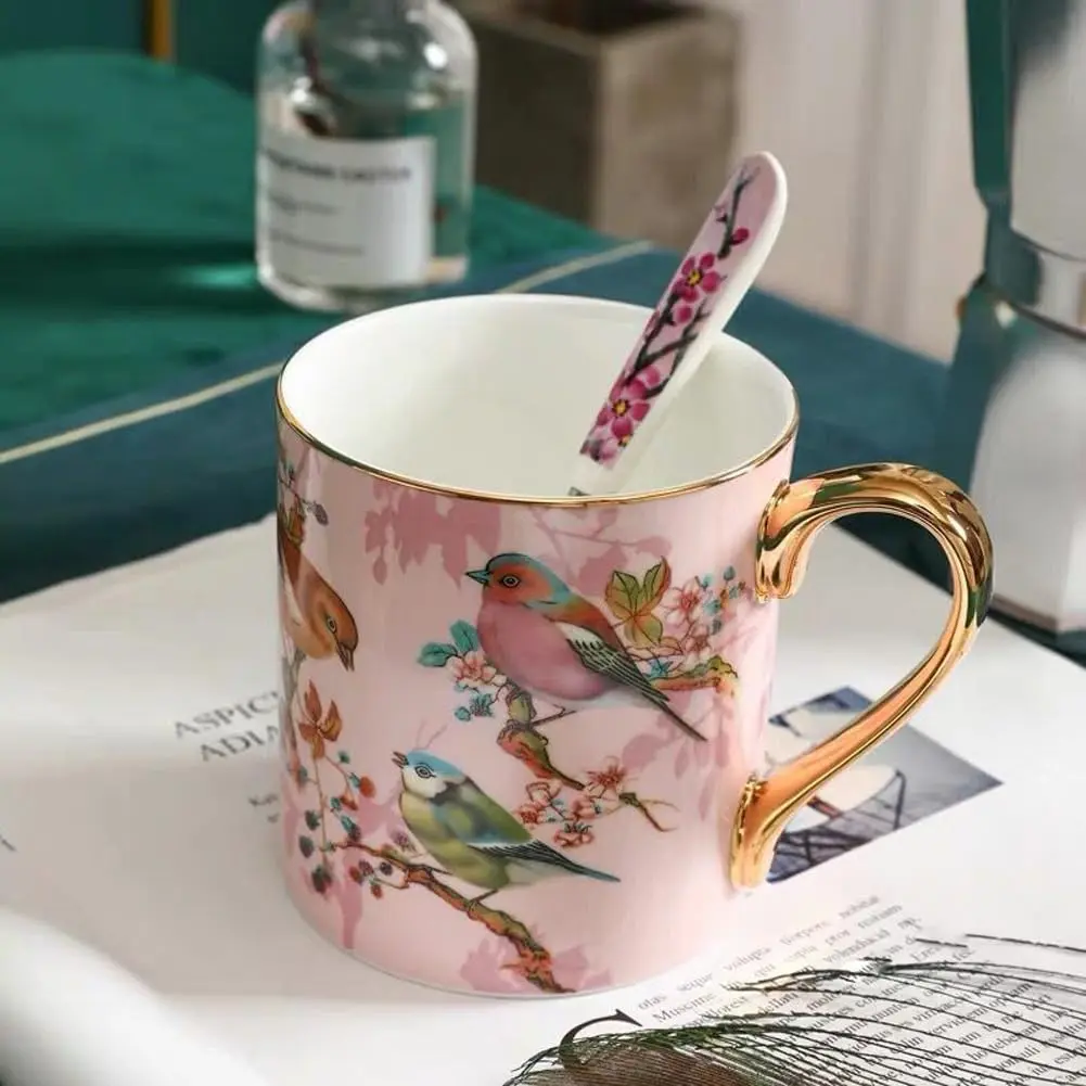YBK Tech Bone China Teacup 350ml (12oz) with Spoon | Birds Pattern Pink - view 4
