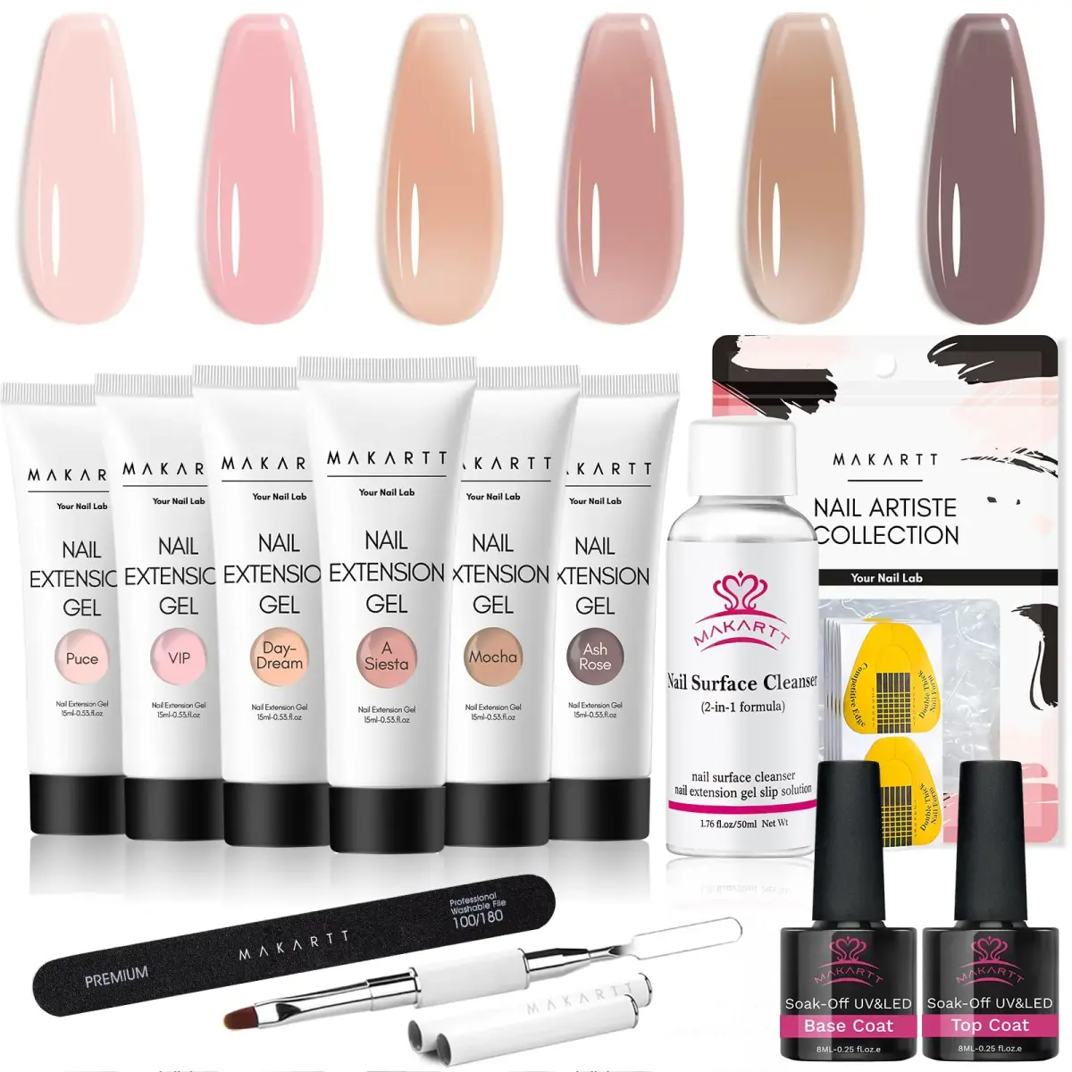 Makartt Nude Colors Poly Nail Gel Kit 15ml (0.5 Fl Oz) | All-in-One Builder Gel Extension Set with Slip Solution, Base, Top Coat, Forms - main product image