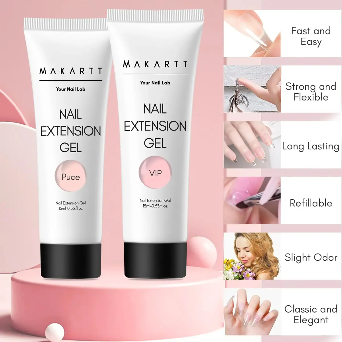 Makartt Nude Colors Poly Nail Gel Kit 15ml (0.5 Fl Oz) | All-in-One Builder Gel Extension Set with Slip Solution, Base, Top Coat, Forms - view 4