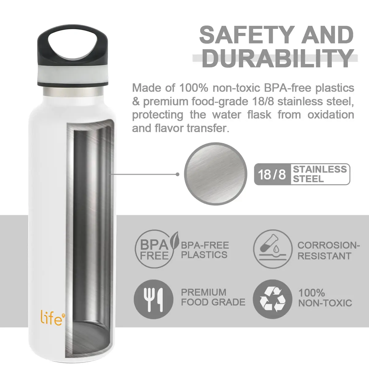 Life's Easy 20 oz Insulated Stainless Steel Sports Water Bottle | Keeps Hot 8h & Cold 24h - view 3