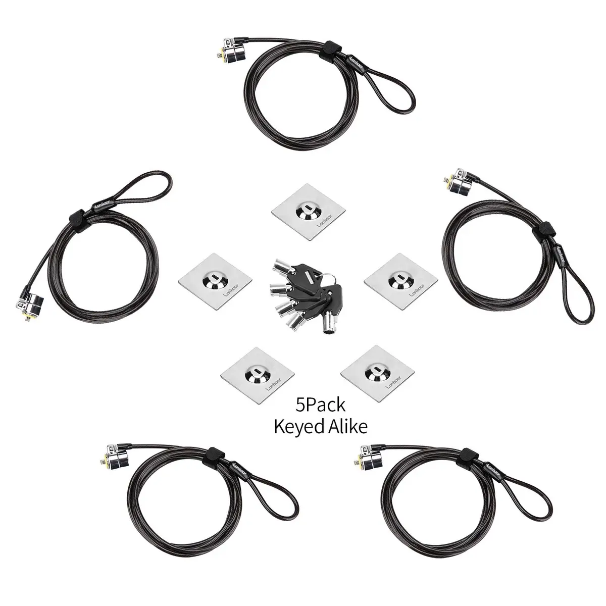 LORADAR 5Pack Laptop Cable Lock 6.7Ft | Anti Theft Security Lock with 5 Keys - main product image