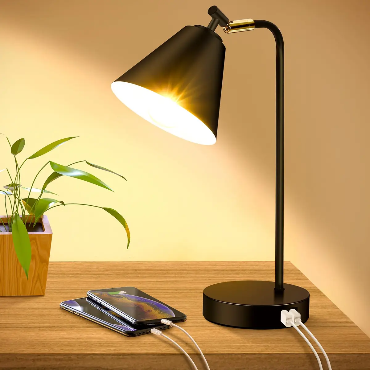 Brightever Industrial Dimmable Desk Lamp with 2 USB Ports, Touch Control, Black Metal, 10.23 inches | Energy Saving & Versatile - main product image