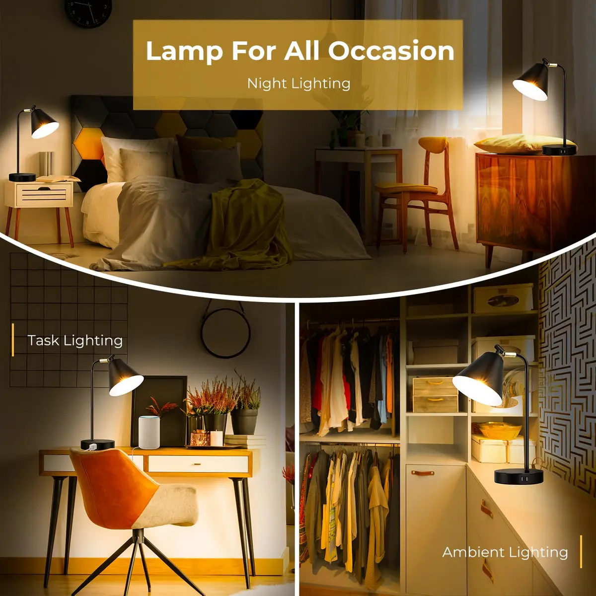 Brightever Industrial Dimmable Desk Lamp with 2 USB Ports, Touch Control, Black Metal, 10.23 inches | Energy Saving & Versatile - view 7