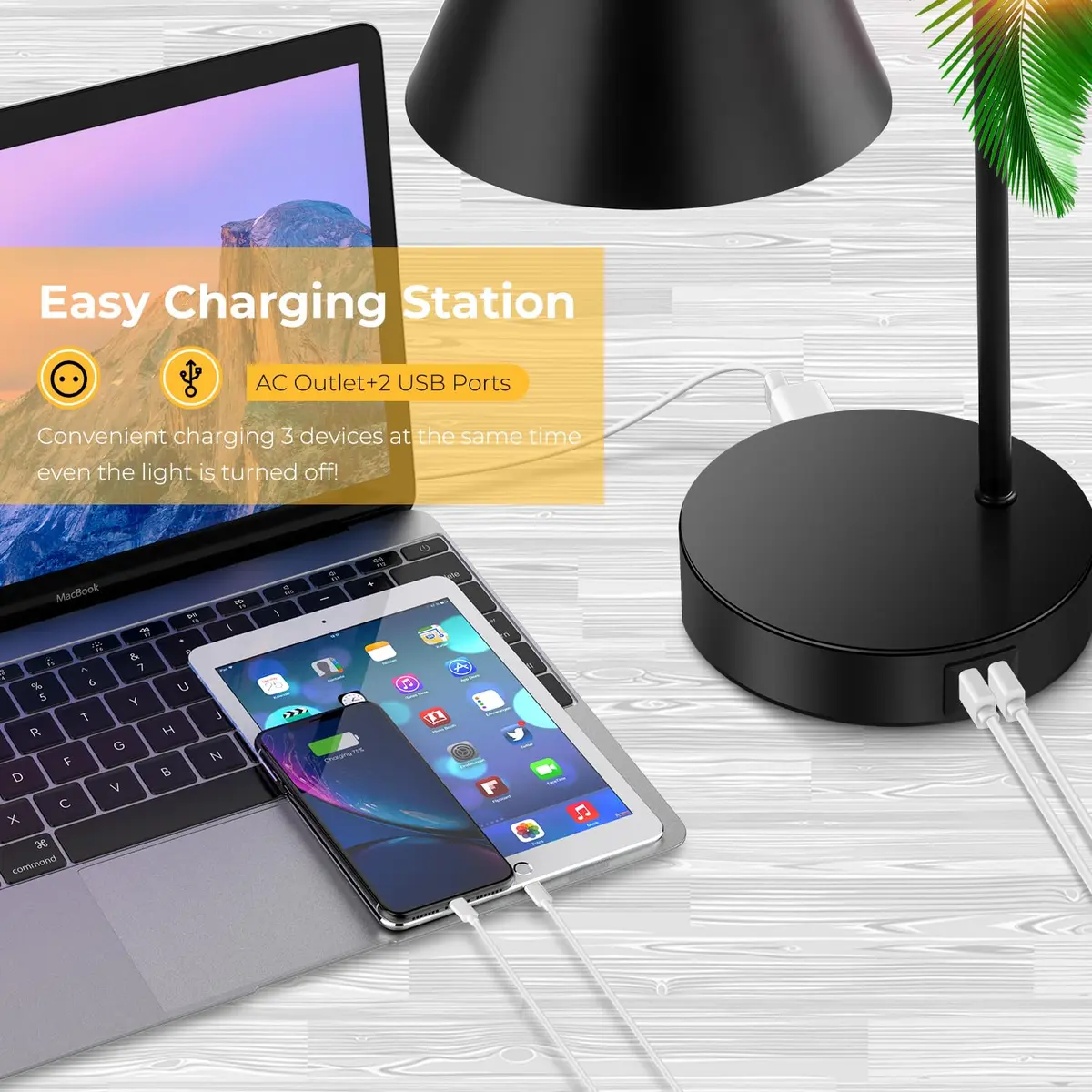 Brightever Industrial Dimmable Desk Lamp with 2 USB Ports, Touch Control, Black Metal, 10.23 inches | Energy Saving & Versatile - view 4