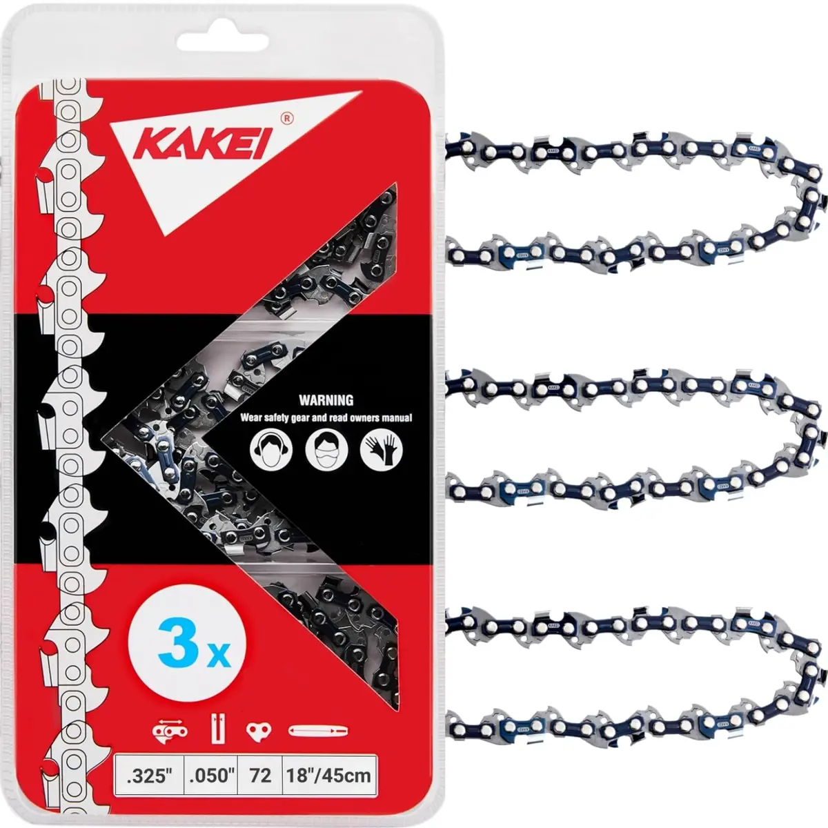 KAKEI Chainsaw Chain 18 Inch .325" Pitch .050" Gauge 72 Drive Links | Semi Chisel, German Steel, Fits Husqvarna 440 - main product image