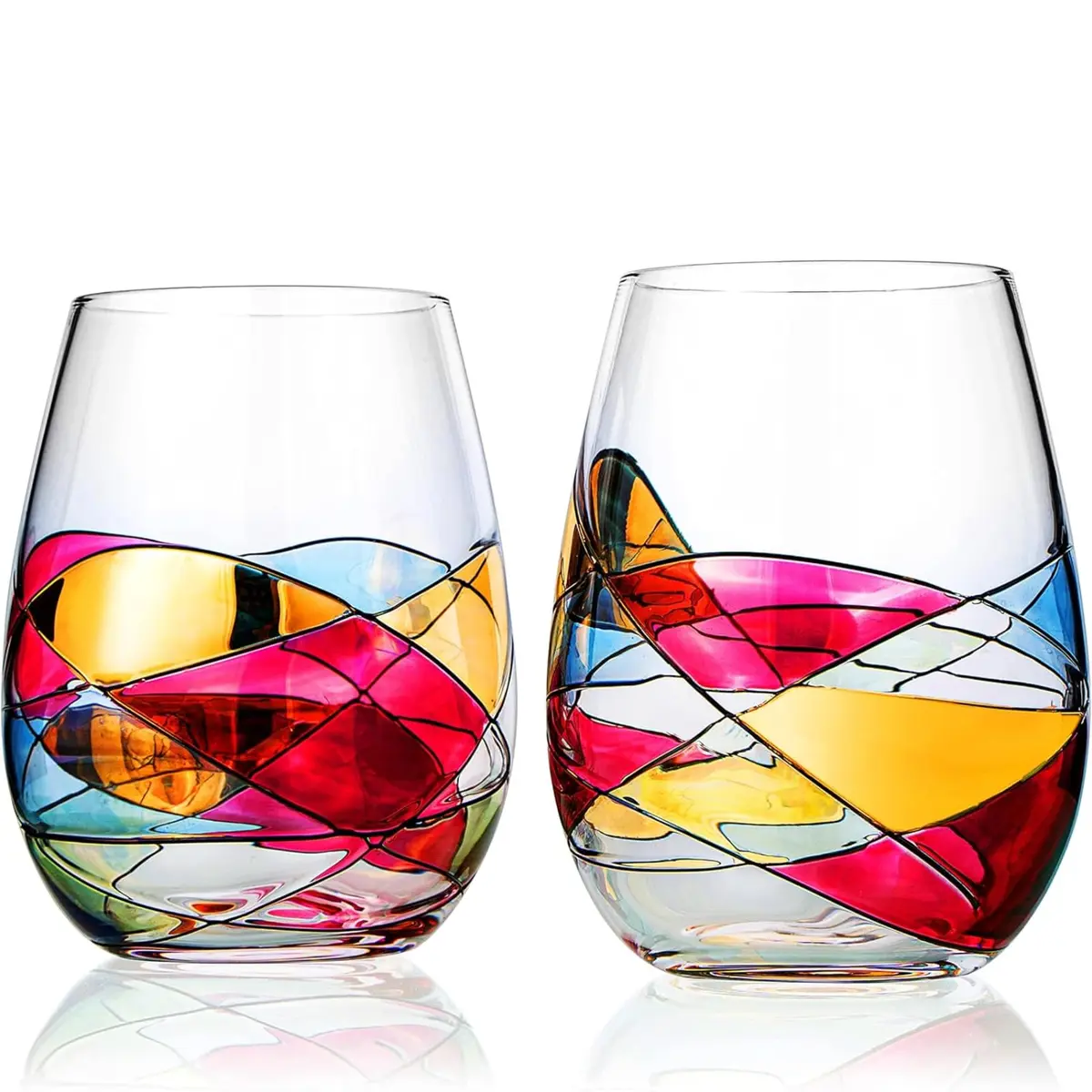 The Wine Savant Artisanal Hand Painted Stemless Wine Glasses 2 Pack | Romantic Gift for Celebrations - main product image