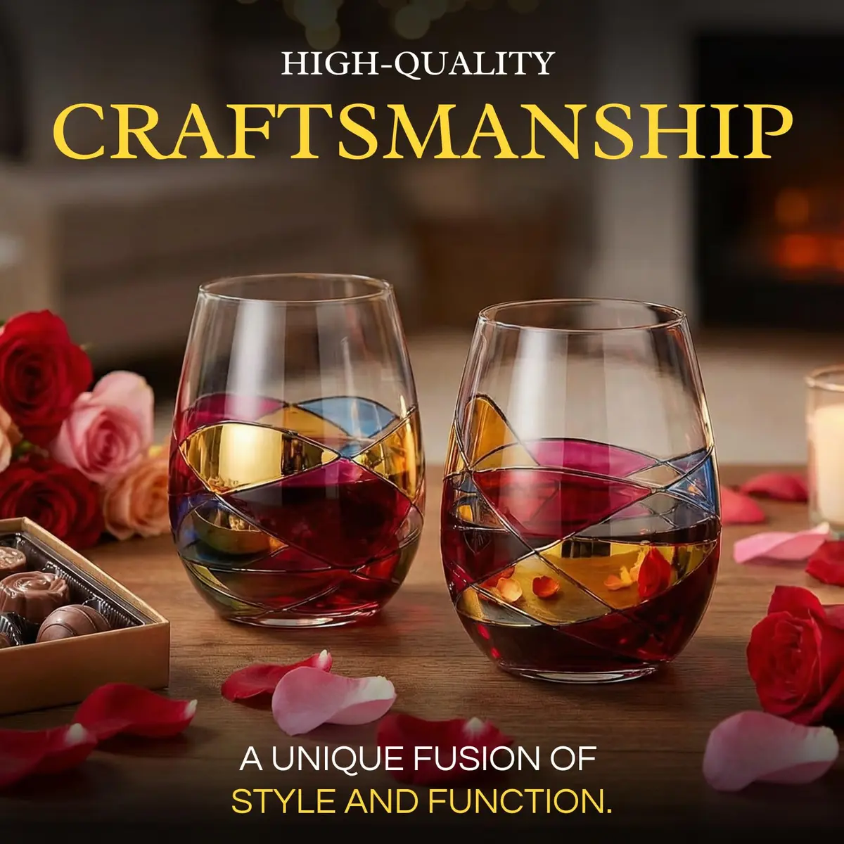 The Wine Savant Artisanal Hand Painted Stemless Wine Glasses 2 Pack | Romantic Gift for Celebrations - view 5