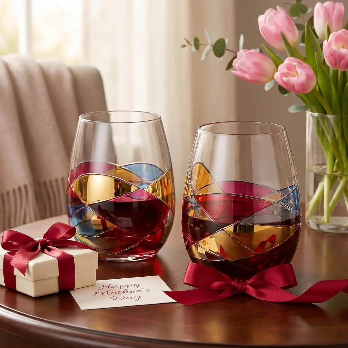 The Wine Savant Artisanal Hand Painted Stemless Wine Glasses 2 Pack | Romantic Gift for Celebrations - view 6