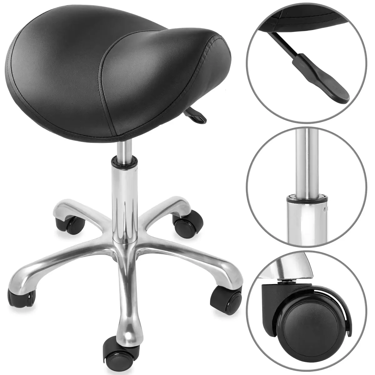 Saloniture Professional Ergonomic Saddle Stool Black | 19.5cm (7.68in) Wide Seat, Adjustable Height 49.5-64.8cm (19.5-25.5in) - view 4