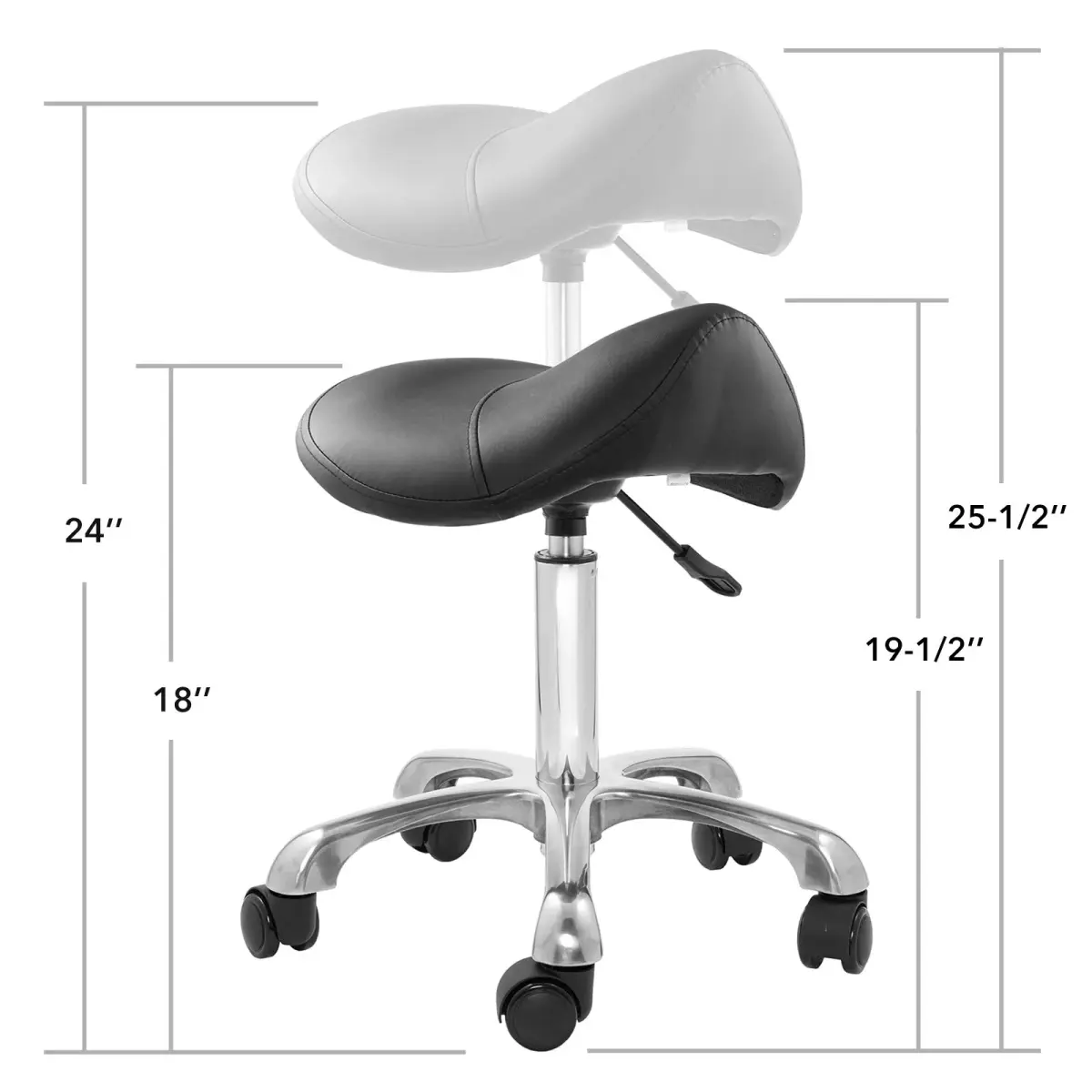 Saloniture Professional Ergonomic Saddle Stool Black | 19.5cm (7.68in) Wide Seat, Adjustable Height 49.5-64.8cm (19.5-25.5in) - view 5