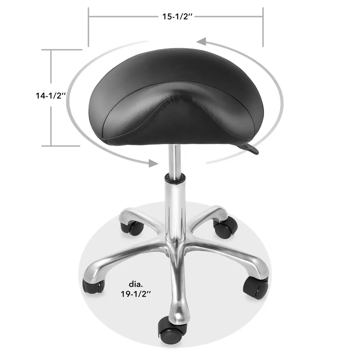 Saloniture Professional Ergonomic Saddle Stool Black | 19.5cm (7.68in) Wide Seat, Adjustable Height 49.5-64.8cm (19.5-25.5in) - view 6