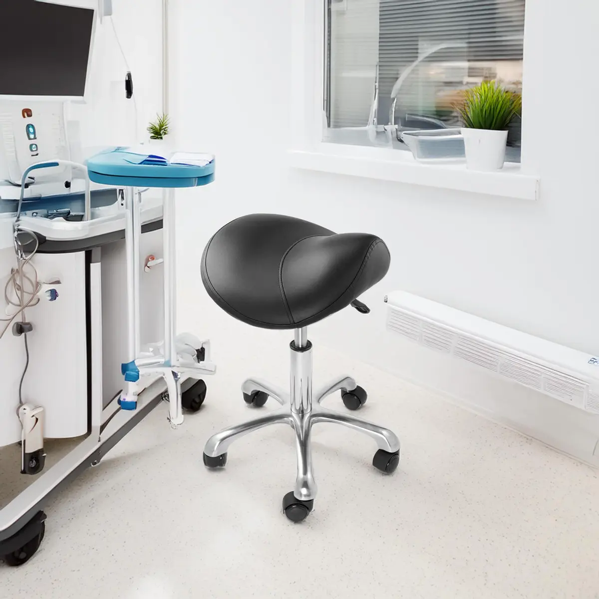 Saloniture Professional Ergonomic Saddle Stool Black | 19.5cm (7.68in) Wide Seat, Adjustable Height 49.5-64.8cm (19.5-25.5in) - view 7