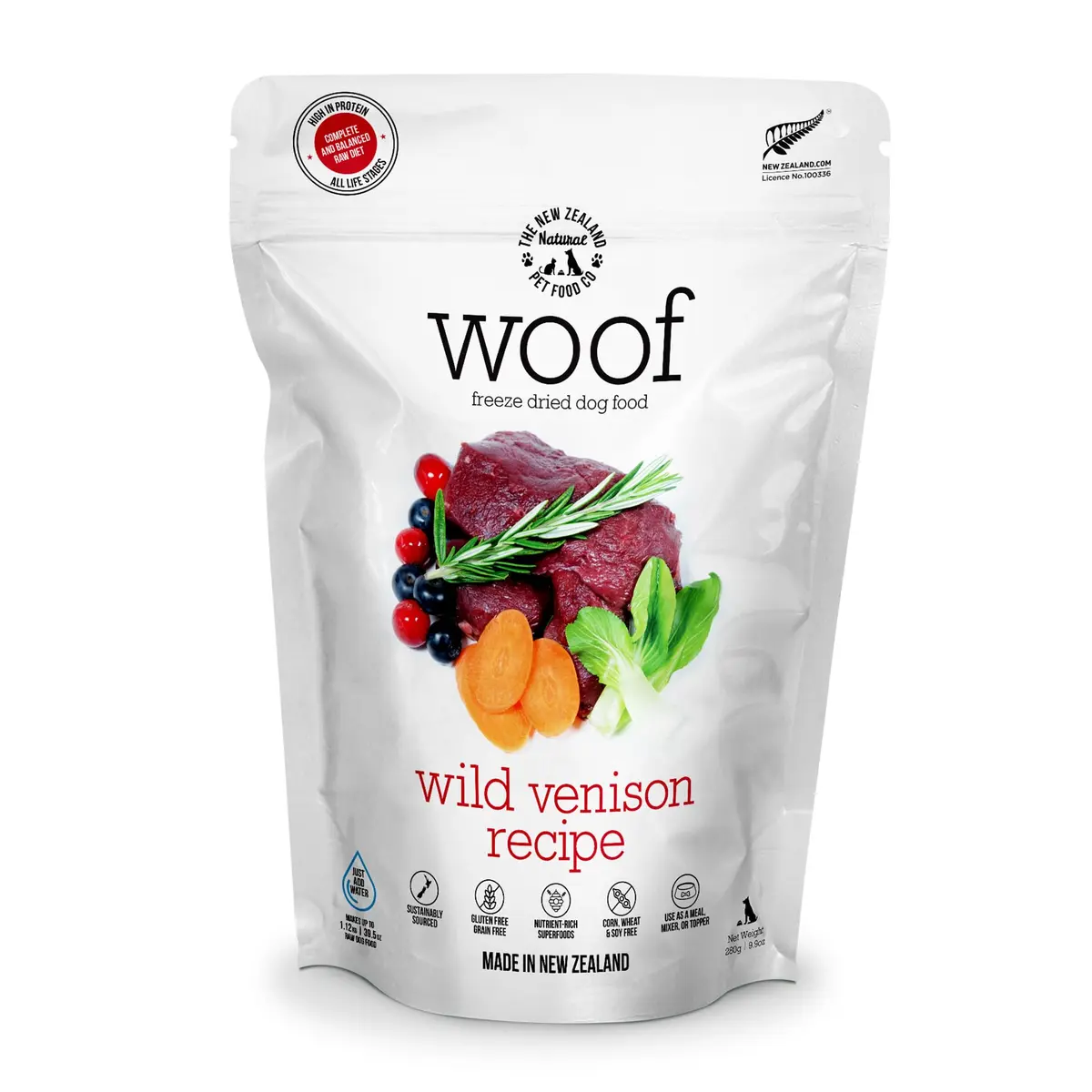 The New Zealand Natural Pet Food Co. WOOF Wild Venison Freeze Dried Dog Food, 9.9oz | Novel Protein for Sensitive Dogs - main product image