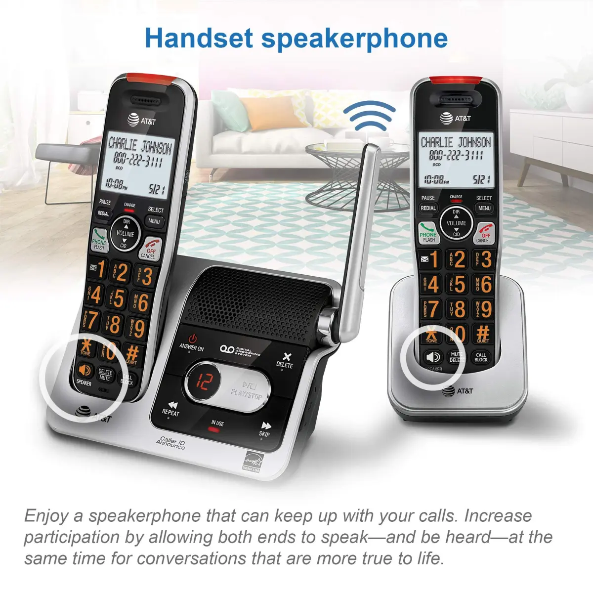 AT&T BL102-2 DECT 6.0 Cordless Phone System with Answering Machine, Call Blocking, Caller ID Announce, Audio Assist, Intercom, Silver/Black (2 Handsets) - view 9