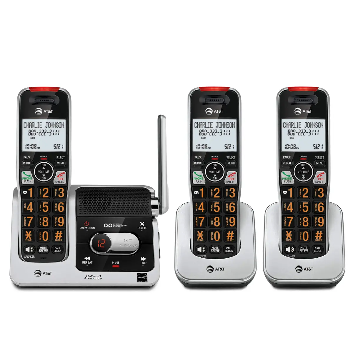 AT&T BL102-3 DECT 6.0 Cordless Landline Phone with Answering Machine, Call Blocking, Caller ID Announcer, Audio Assist, Intercom, 3 Handsets | Unsurpassed Range - main product image