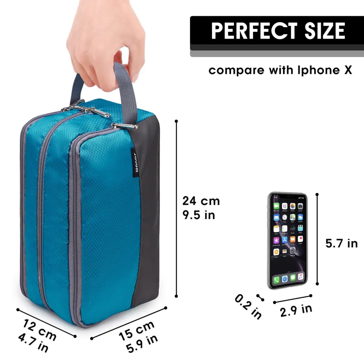 WANDF Travel Toiletry Bag for Men, Small Dopp Kit | 25cm x 12cm x 5cm (9.5" x 4.7" x 5.9") - view 2