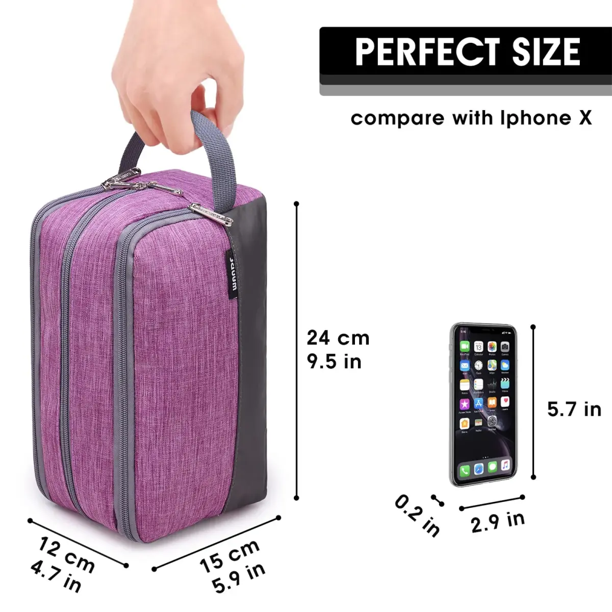 WANDF Travel Toiletry Bag for Men, Small Dopp Kit Purple | Water-Resistant Polyester, 23cm x 12cm x 15cm - view 2