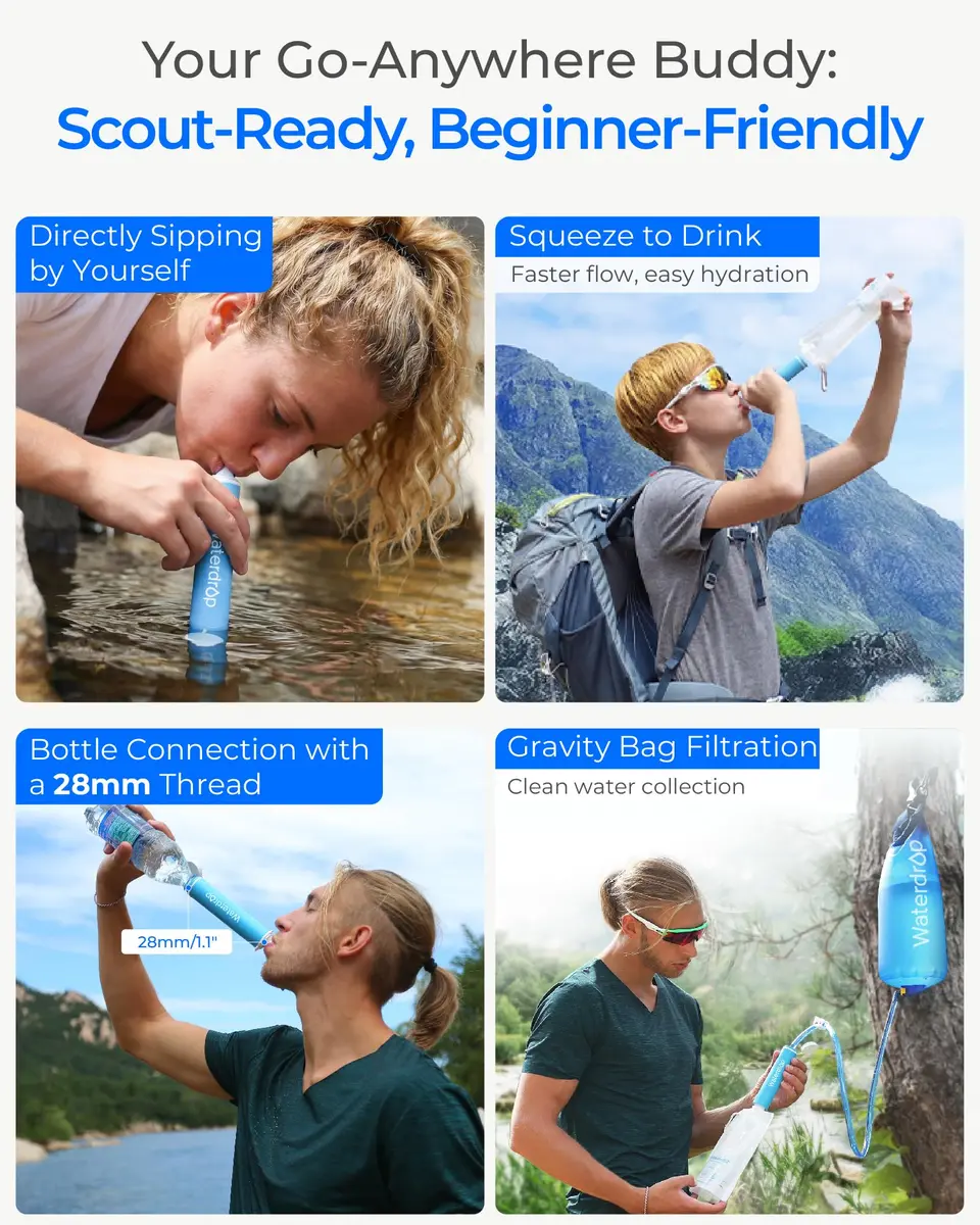 Waterdrop Gravity Water Filter Straw with 1.5 Gal Bag, 0.1 Micron 5-Stage Filtration | Survival Water Purifier for Travel, Backpacking and Emergency Preparedness - view 4