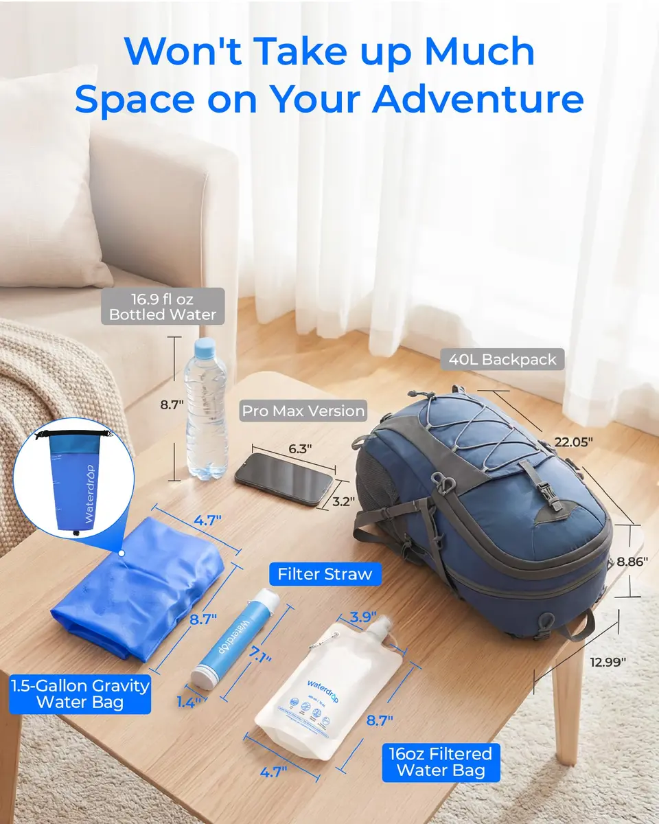 Waterdrop Gravity Water Filter Straw with 1.5 Gal Bag, 0.1 Micron 5-Stage Filtration | Survival Water Purifier for Travel, Backpacking and Emergency Preparedness - view 7