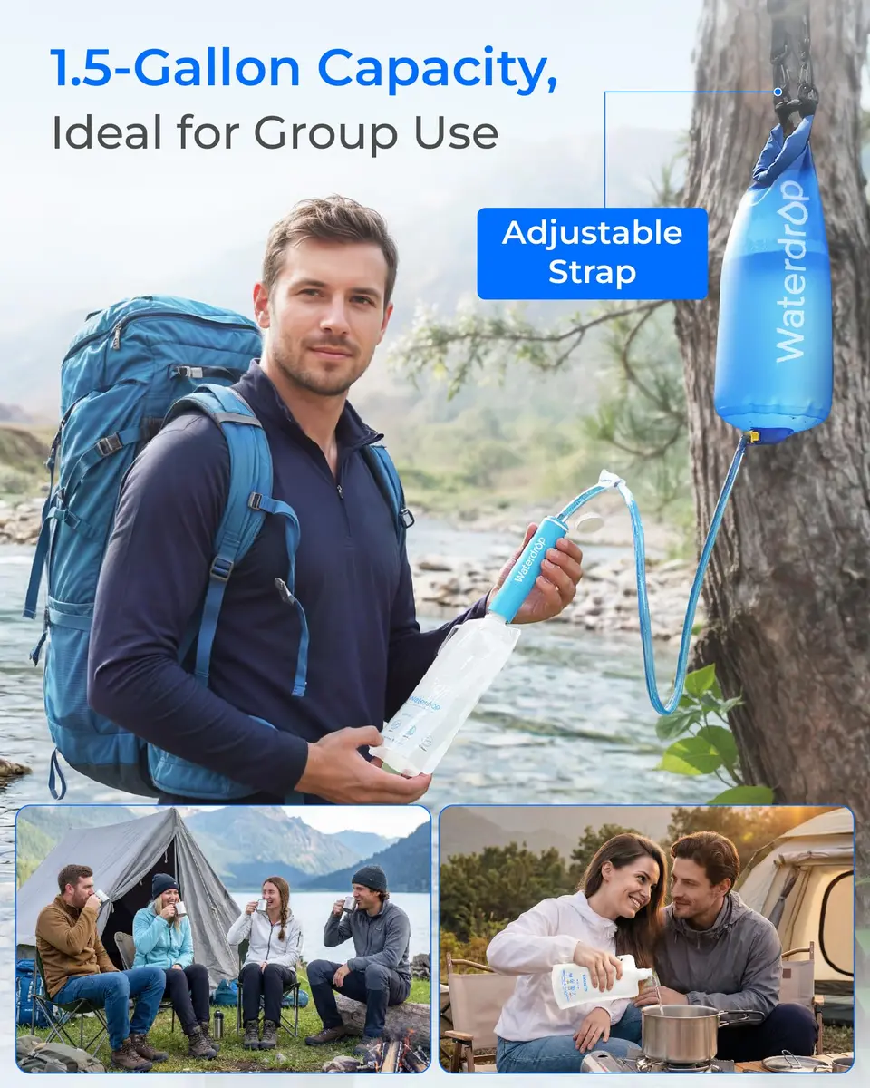 Waterdrop Gravity Water Filter Straw with 1.5 Gal Bag, 0.1 Micron 5-Stage Filtration | Survival Water Purifier for Travel, Backpacking and Emergency Preparedness - view 8