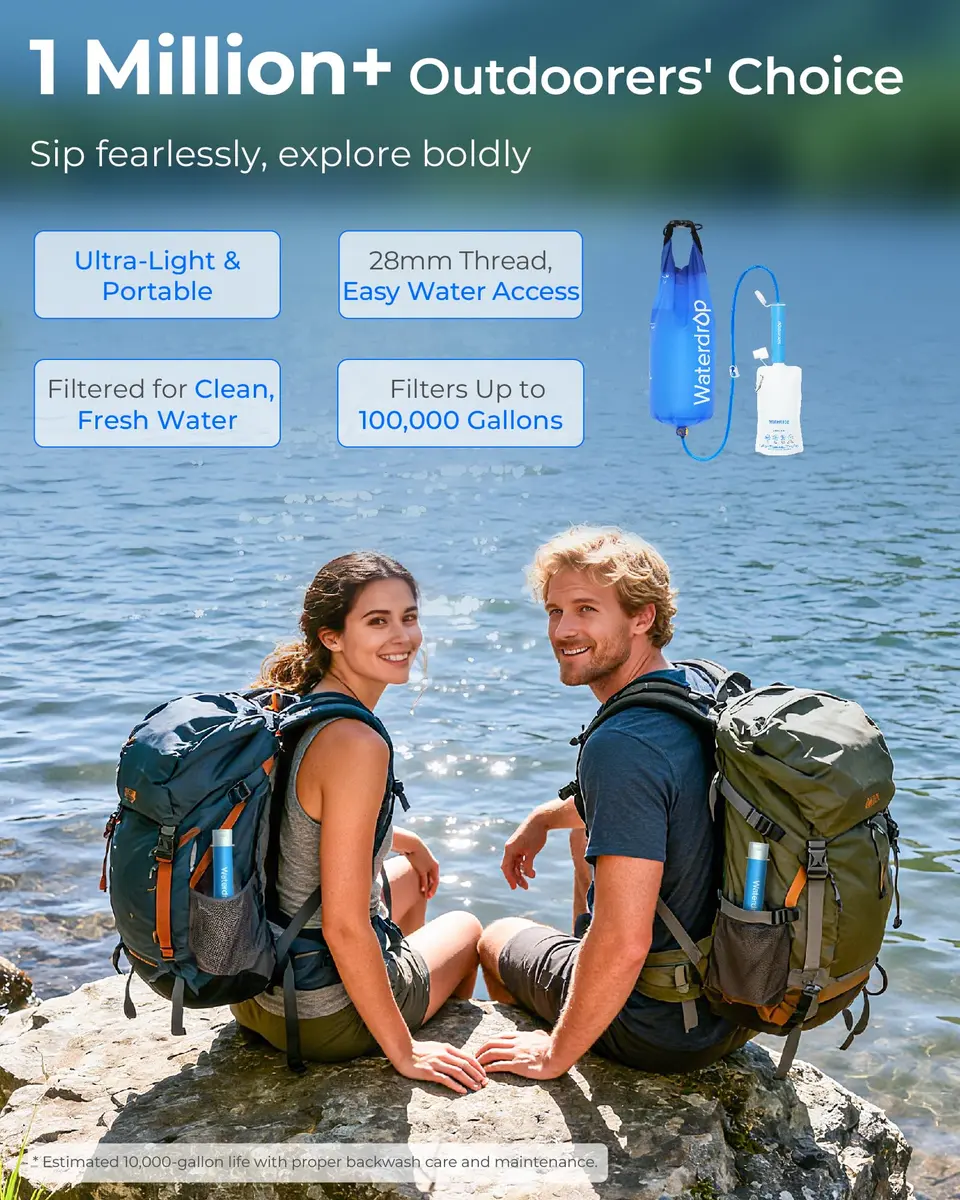 Waterdrop Gravity Water Filter Straw with 1.5 Gal Bag, 0.1 Micron 5-Stage Filtration | Survival Water Purifier for Travel, Backpacking and Emergency Preparedness - view 2