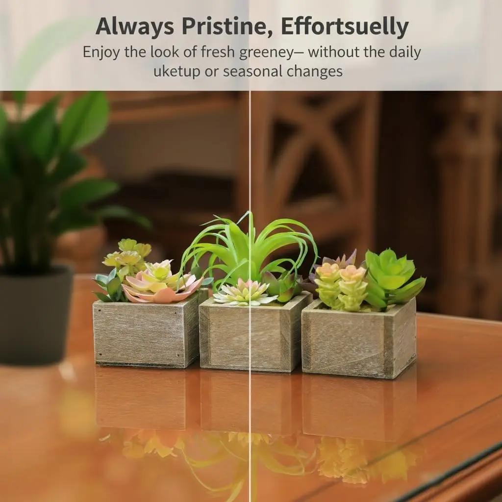 Mingfuxin Artificial Succulents Indoor Fake Plants Set of 3 | Realistic Mini Potted Decor for Home & Bathroom - view 8