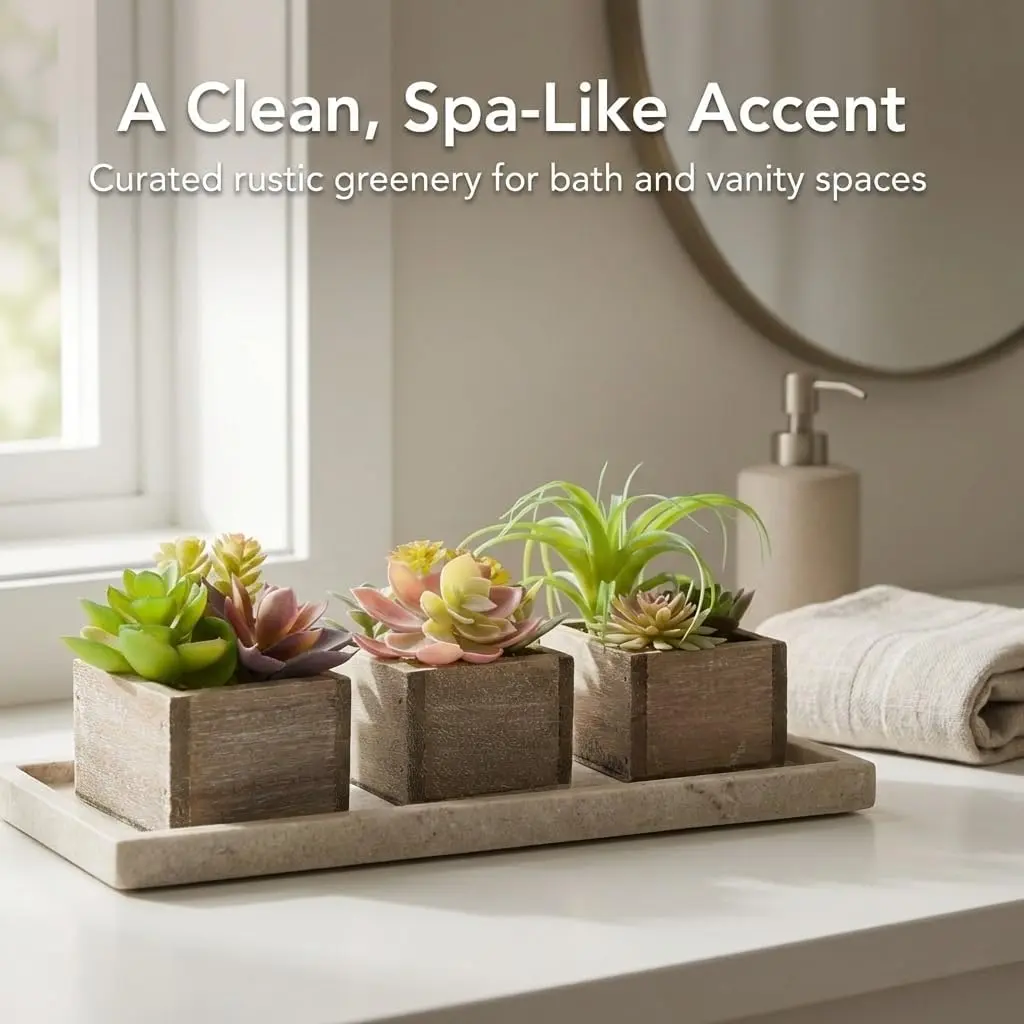 Mingfuxin Artificial Succulents Indoor Fake Plants Set of 3 | Realistic Mini Potted Decor for Home & Bathroom - view 2