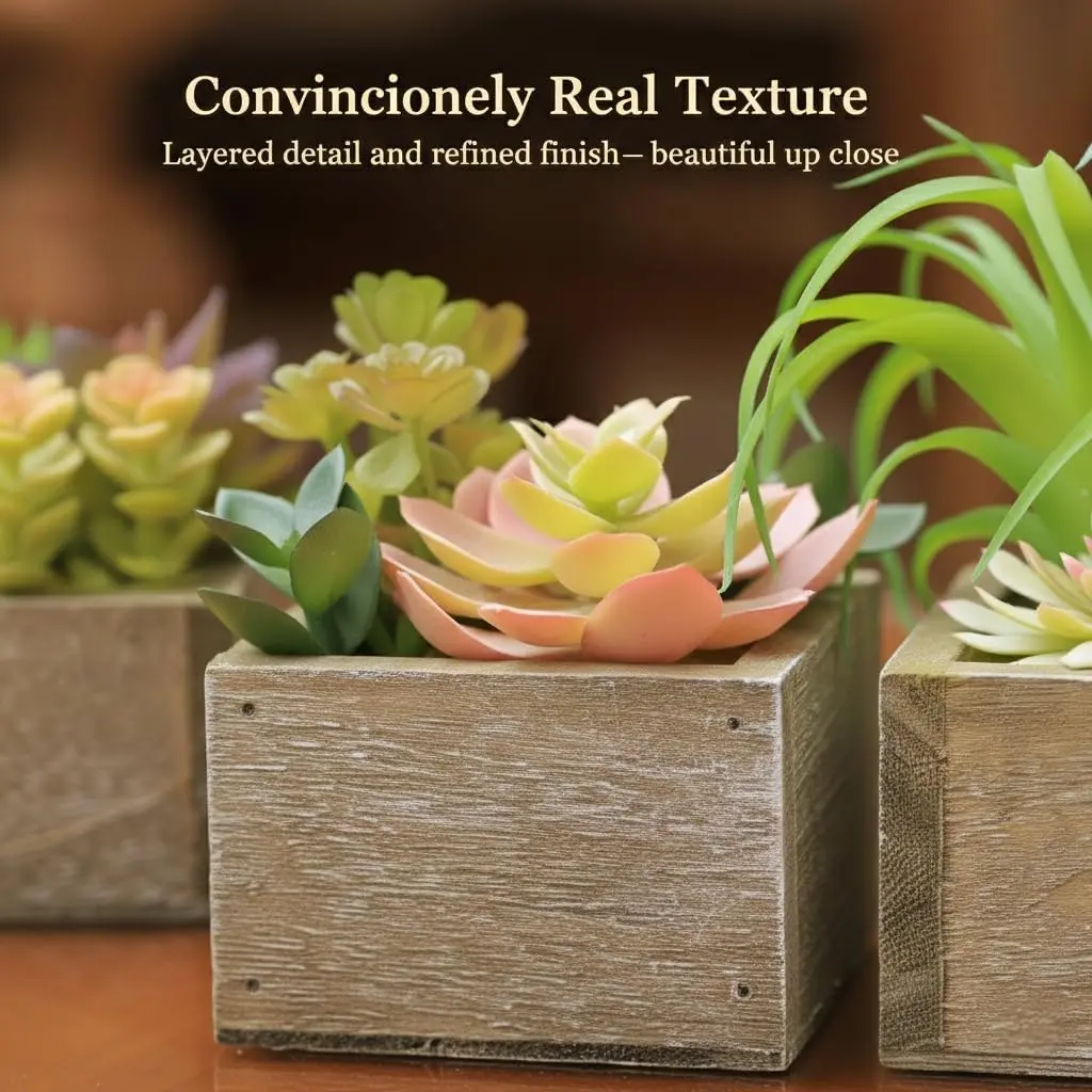 Mingfuxin Artificial Succulents Indoor Fake Plants Set of 3 | Realistic Mini Potted Decor for Home & Bathroom - view 4