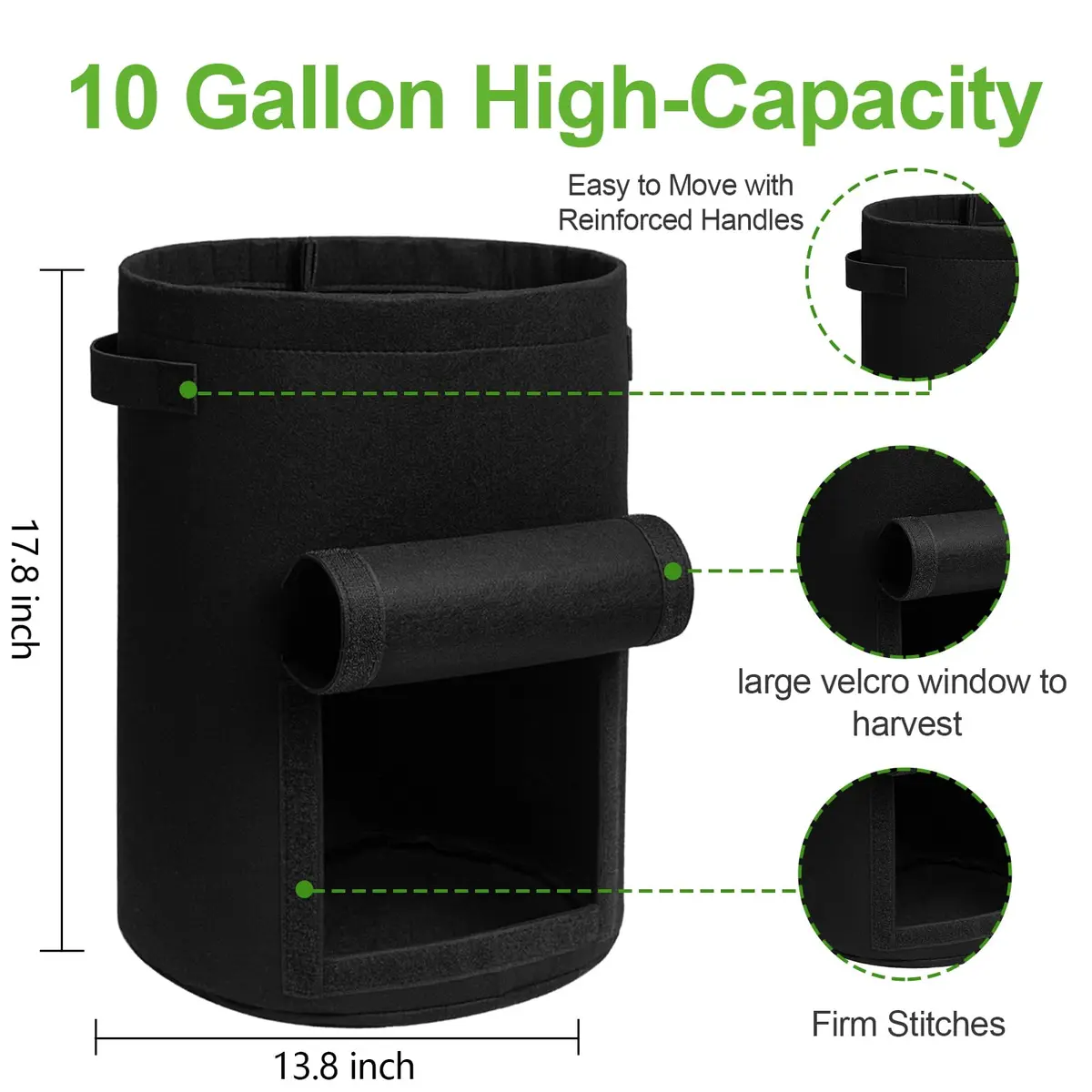 Homyhoo 4 Pack Plant Grow Bags 10 Gallon | Breathable, Handles & Harvest Window for Vegetables - view 5
