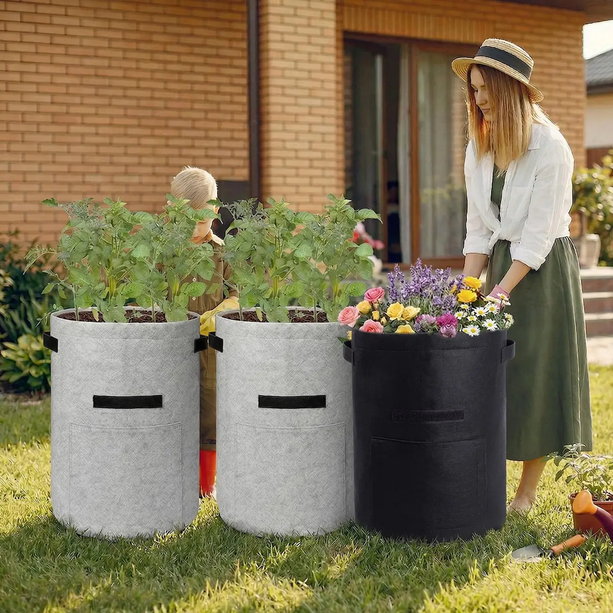 Homyhoo 4 Pack Plant Grow Bags 10 Gallon | Breathable, Handles & Harvest Window for Vegetables - view 8