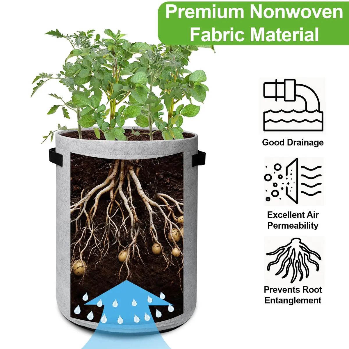 Homyhoo 4 Pack Plant Grow Bags 10 Gallon | Breathable, Handles & Harvest Window for Vegetables - view 2