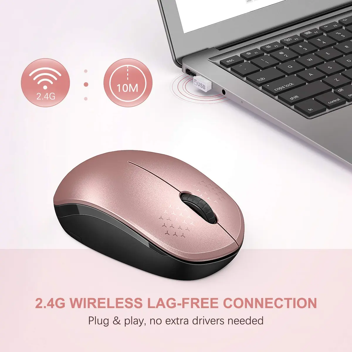 seenda Wireless Mouse 2.4G Noiseless Portable Rose Gold & Black | Compact, Reliable, for PC & Laptop - view 5