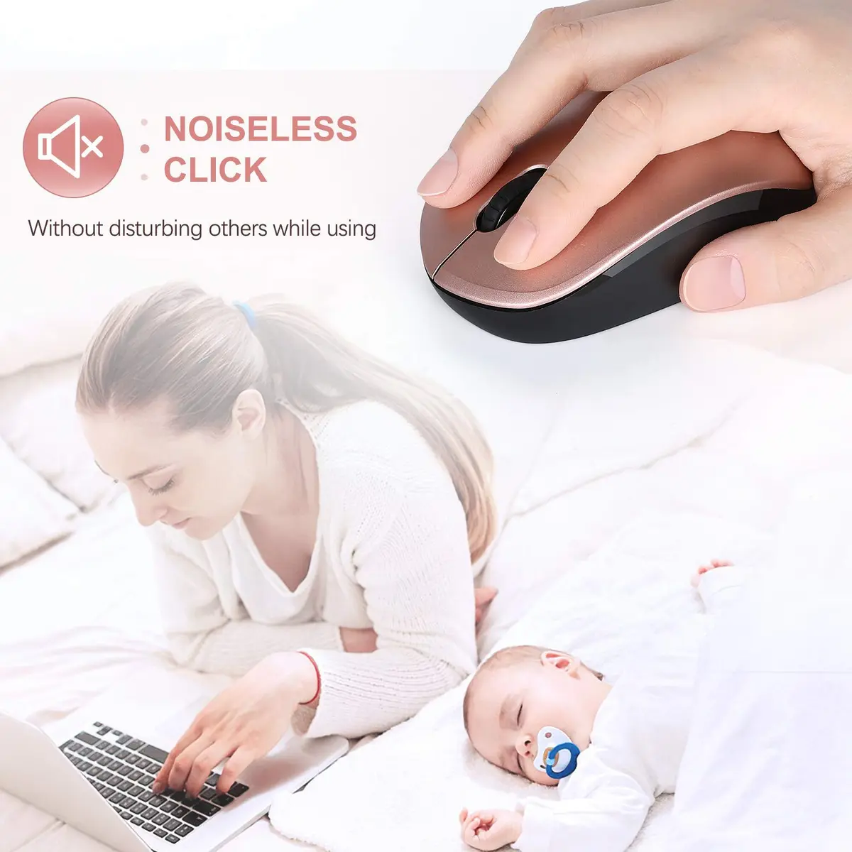 seenda Wireless Mouse 2.4G Noiseless Portable Rose Gold & Black | Compact, Reliable, for PC & Laptop - view 2