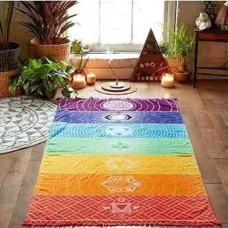 OYEFLY Rainbow Chakra Yoga Mat Sunscreen Shawl 75x150cm | Vibrant Boho Style for Yoga & Travel - view 2