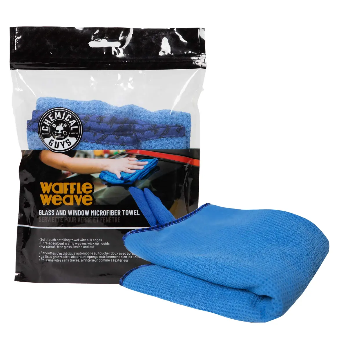 Chemical Guys Waffle Weave Glass Microfiber Towel, Blue, 61 x 41 cm (24 x 16 Inch) | Streak-Free Glass Cleaning - view 2