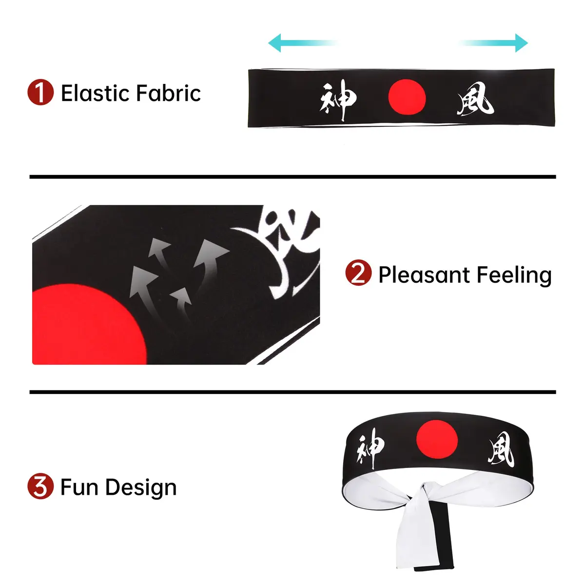 5Chaos Japanese Headband Hachimaki for Karate Cosplay Kitchen Chef | Reversible, Breathable, 38" Sweatband - view 3