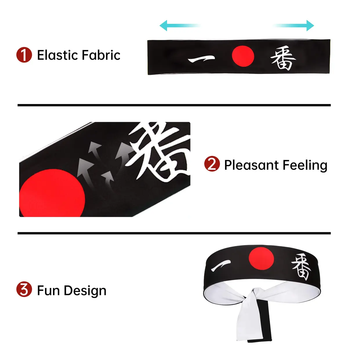 5Chaos Sushi Headband Japanese Hachimaki for Karate Cosplay Kitchen Chef | Reversible, Breathable, 38" Length - view 3