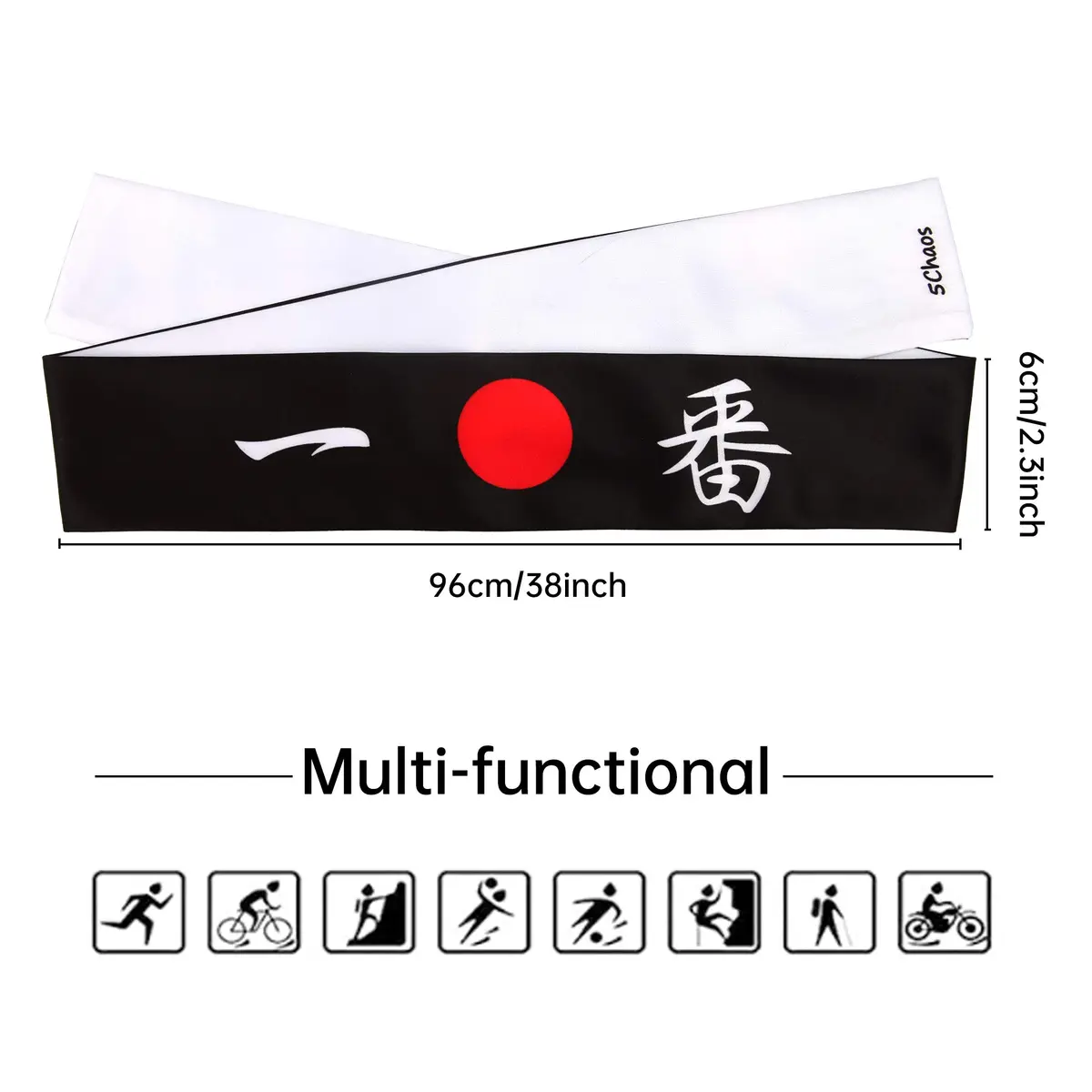 5Chaos Sushi Headband Japanese Hachimaki for Karate Cosplay Kitchen Chef | Reversible, Breathable, 38" Length - view 4