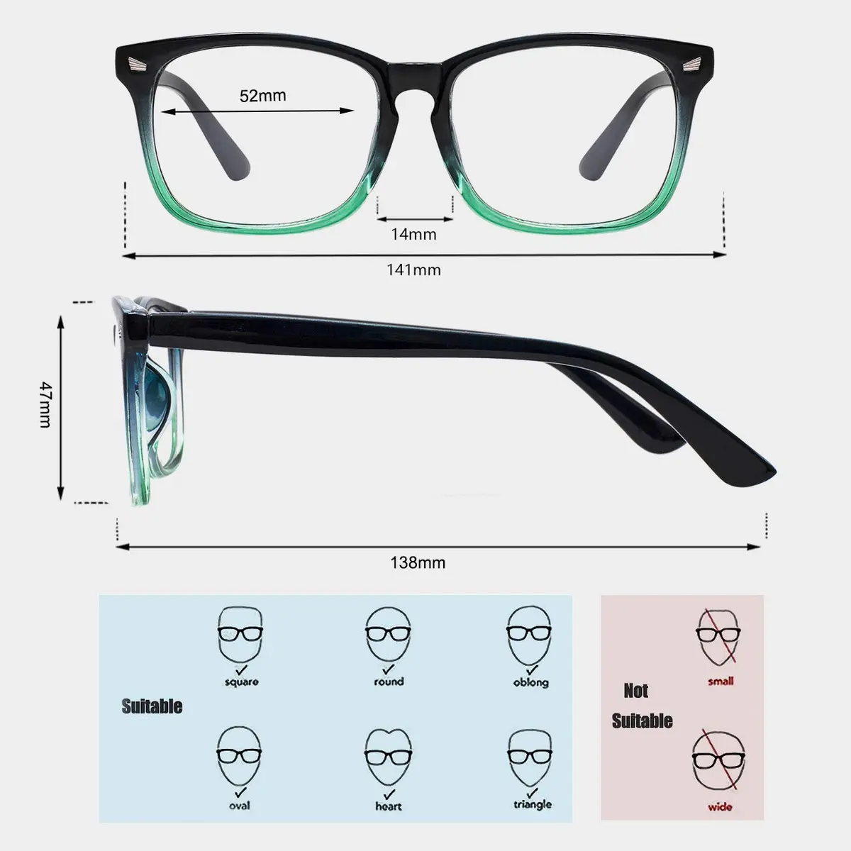 MAXJULI Blue Light Blocking Glasses,Full Rim Square Frame, Blue Gradient Green | Supports Better Sleep & Eye Comfort - view 3