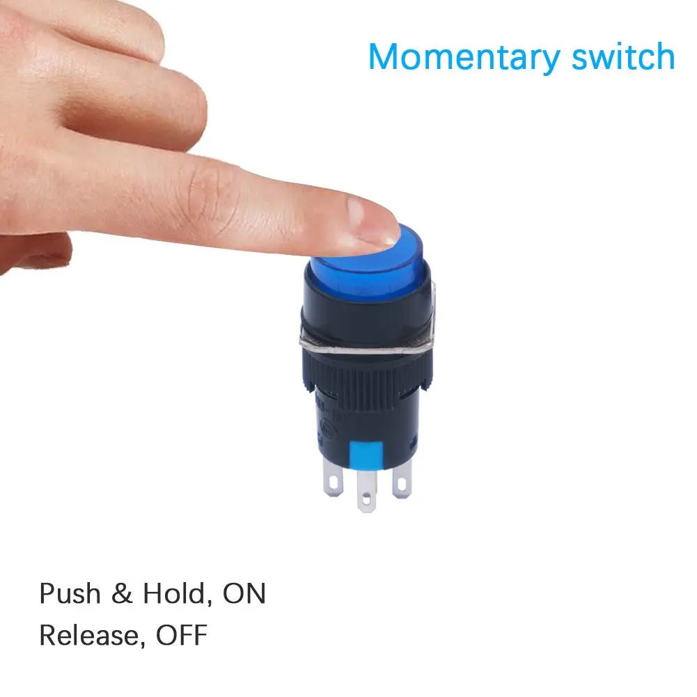 mxuteuk 16mm Momentary Push Button Switch with LED Light, 1NO 1NC SPDT, 5 Color Pack | Industrial Control Component - view 4
