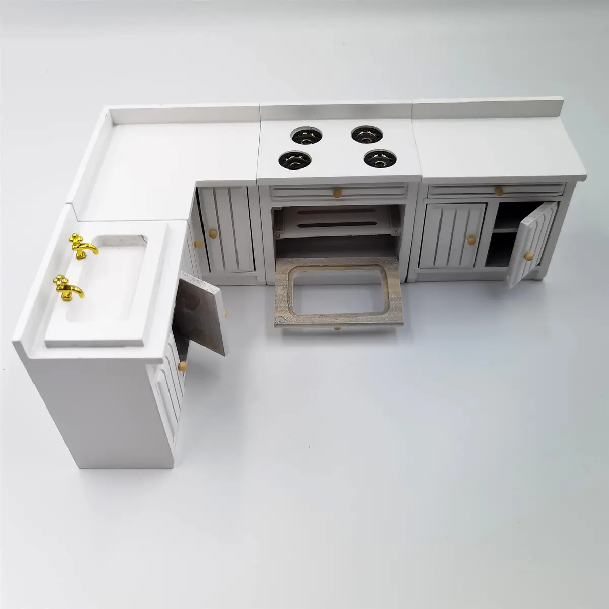 SXFSE 1:12 Dollhouse Wooden Kitchen Cabinet Set | Miniature Furniture in White for Dollhouses - view 3
