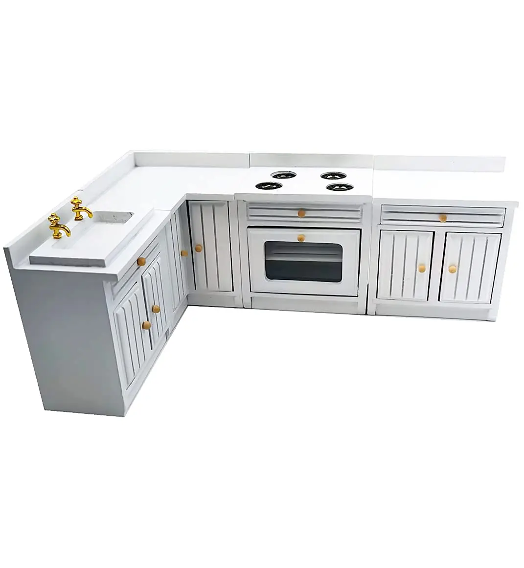 SXFSE 1:12 Dollhouse Wooden Kitchen Cabinet Set | Miniature Furniture in White for Dollhouses - main product image