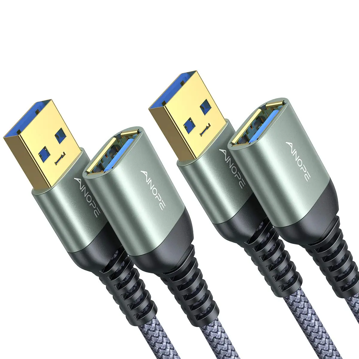 AINOPE 2 Pack USB 3.0 Extension Cable 10FT | High-Speed Data & Fast Charging with Reinforced Braided Material - main product image
